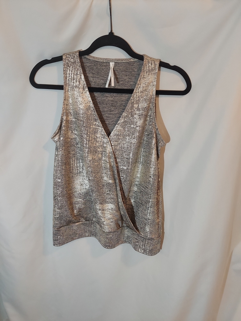 Anthropologie Sabrina Shimmer Metallic Wrap Tank Top Gold XS
